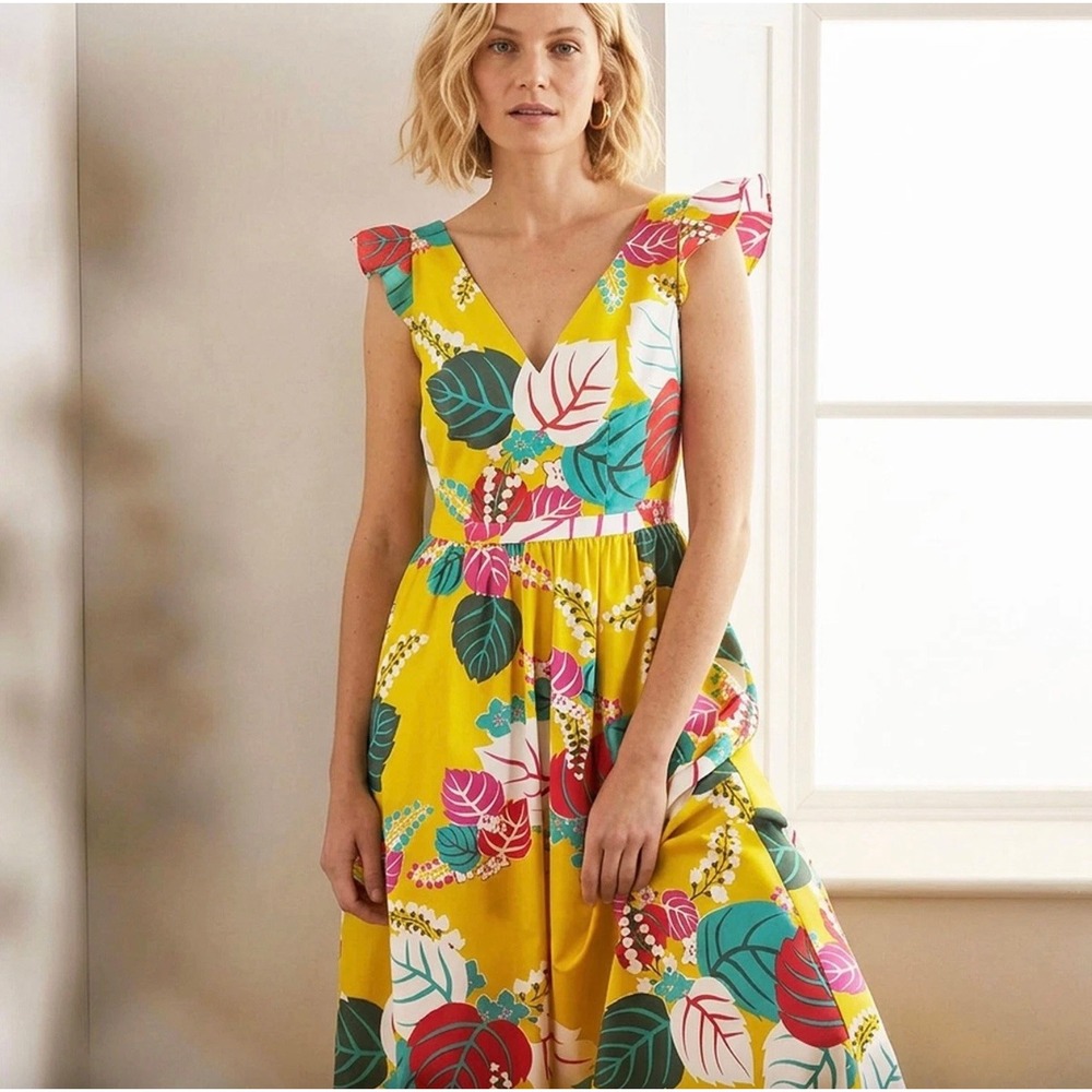 BODEN Yellow Tropical Floral Maxi Dress US 8R Euro Summer Cotton NWOT $249